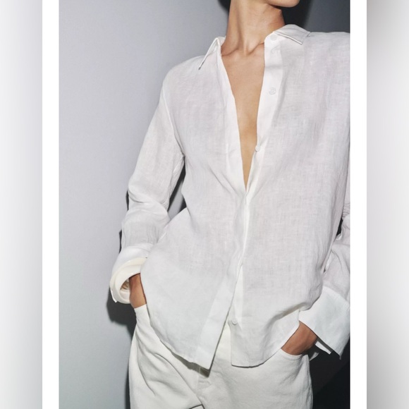 Zara 100% LINEN SHIRT ZW COLLECTION - Picture 3 of 4